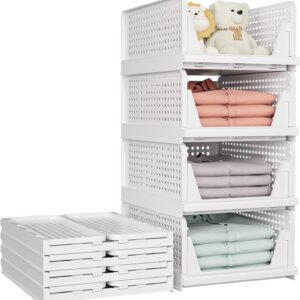 5 Pack Stackable Closet Storage Baske