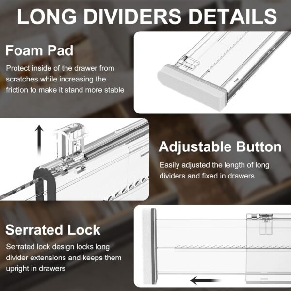 Expandable Drawer Dividers – 12.6” to 22.8” Adjustable Kitchen Drawer Organizers for Utensils, Cutlery, Spoons & Cooking Tools - Image 4