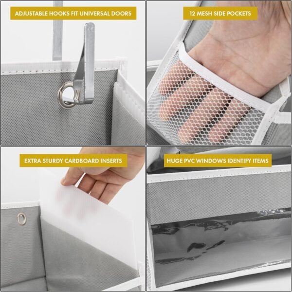 THEORY 1 PC Heavy Duty Over the Door Organizer 55x14x6.7, 6 Large Front & 12 Side Pockets - Image 6